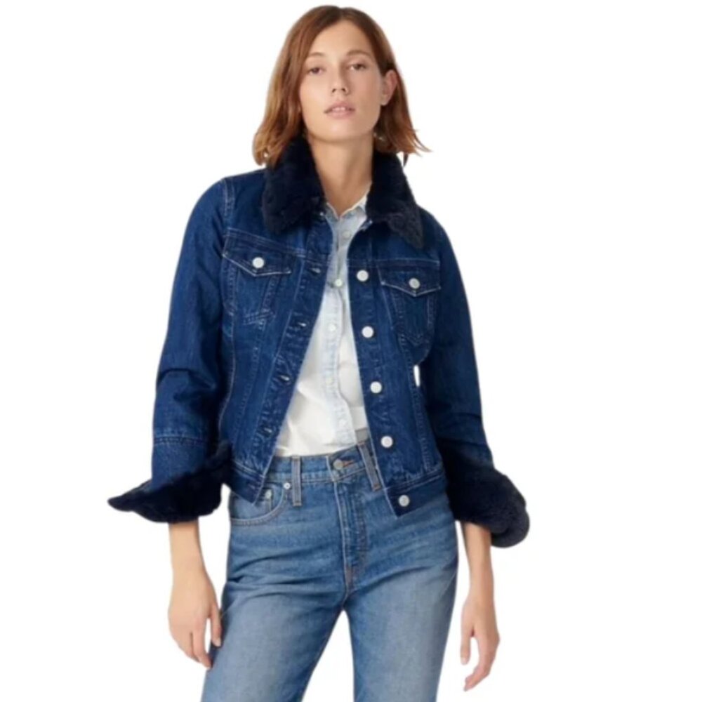 J. Crew‎ Retro Denim Jacket with Faux Fur XXS